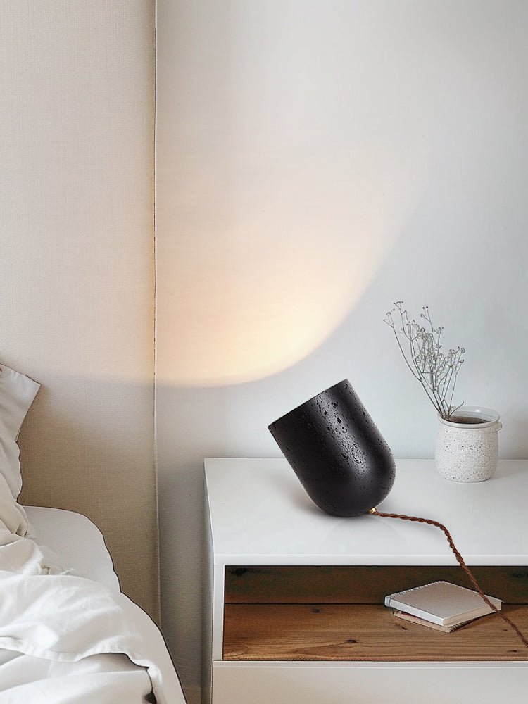 Lumi Minimalist Black Travertine Table Lamp-Neutral Decor