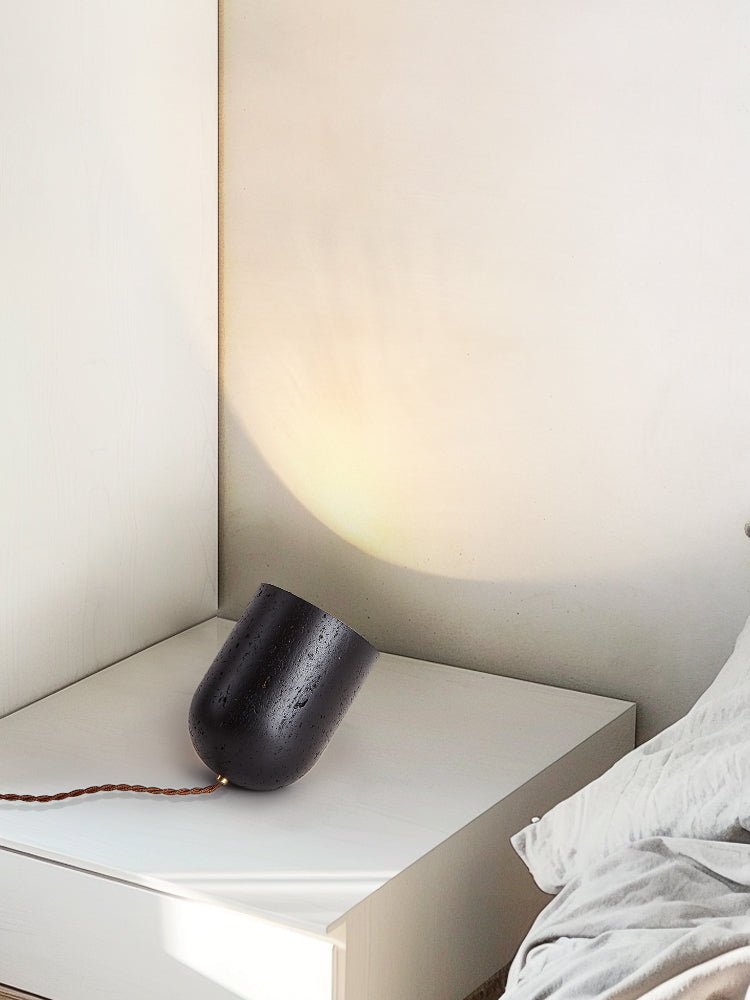 Lumi Minimalist Black Travertine Table Lamp-Neutral Decor