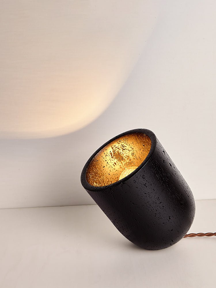 Lumi Minimalist Black Travertine Table Lamp-Neutral Decor
