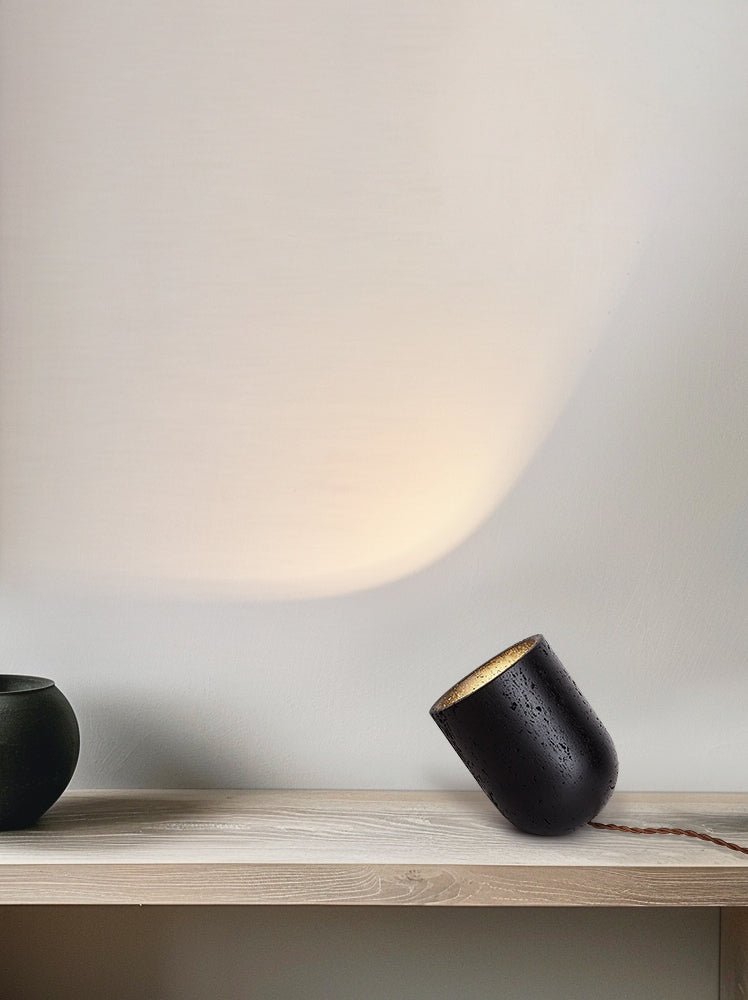 Lumi Minimalist Black Travertine Table Lamp-Neutral Decor