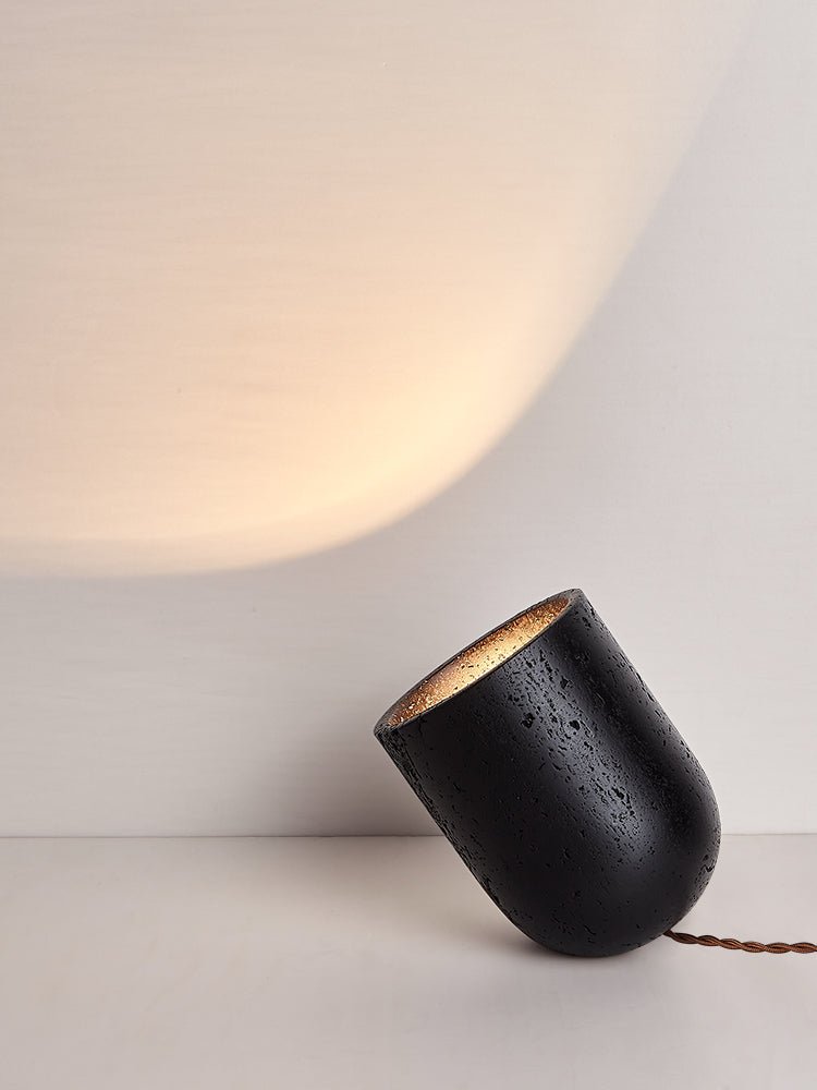 Lumi Minimalist Black Travertine Table Lamp-Neutral Decor