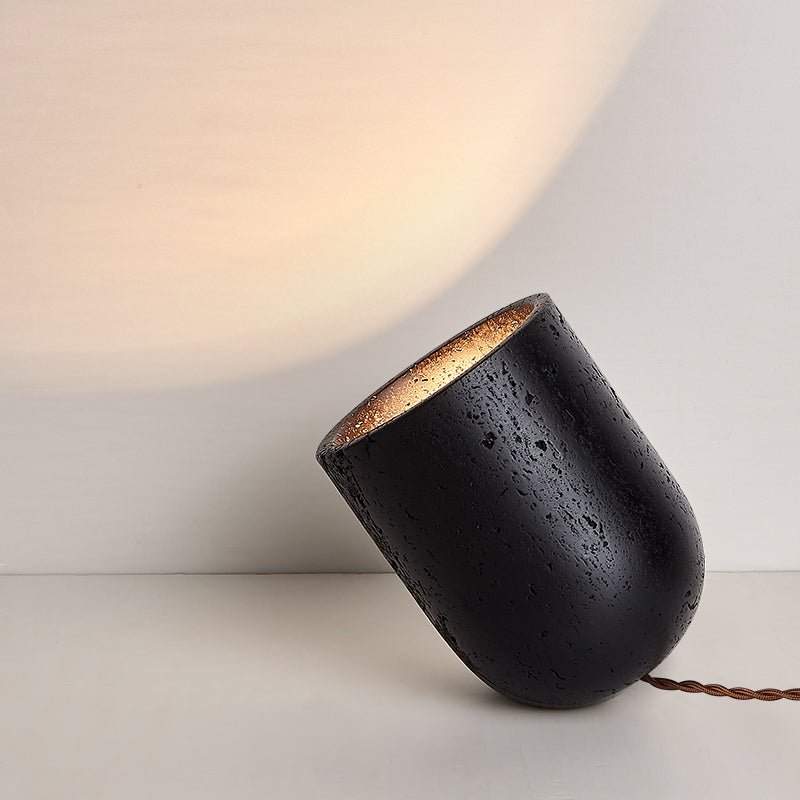 Lumi Minimalist Black Travertine Table Lamp-Neutral Decor