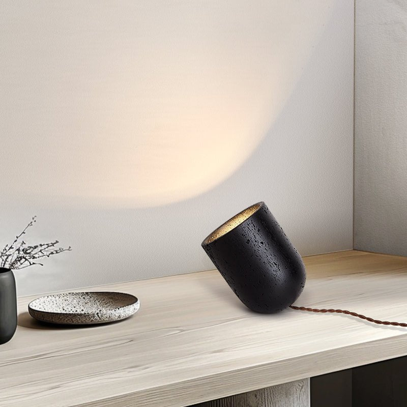 Lumi Minimalist Black Travertine Table Lamp-Neutral Decor