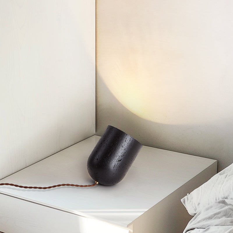 Lumi Minimalist Black Travertine Table Lamp-Neutral Decor