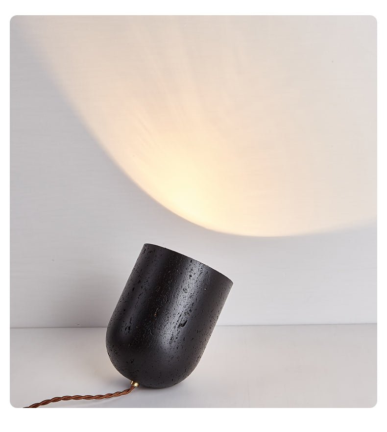Lumi Minimalist Black Travertine Table Lamp-Neutral Decor
