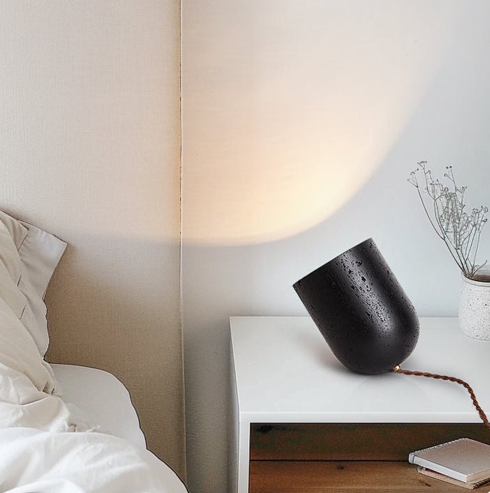 Lumi Minimalist Black Travertine Table Lamp-Neutral Decor
