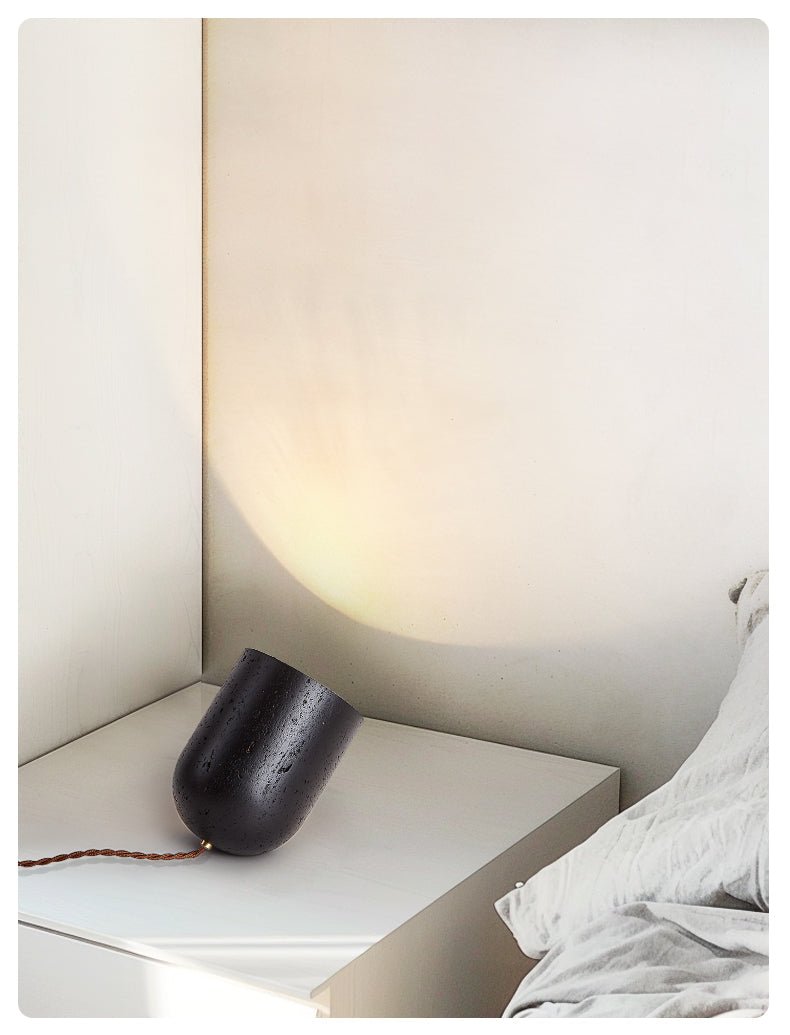 Lumi Minimalist Black Travertine Table Lamp-Neutral Decor
