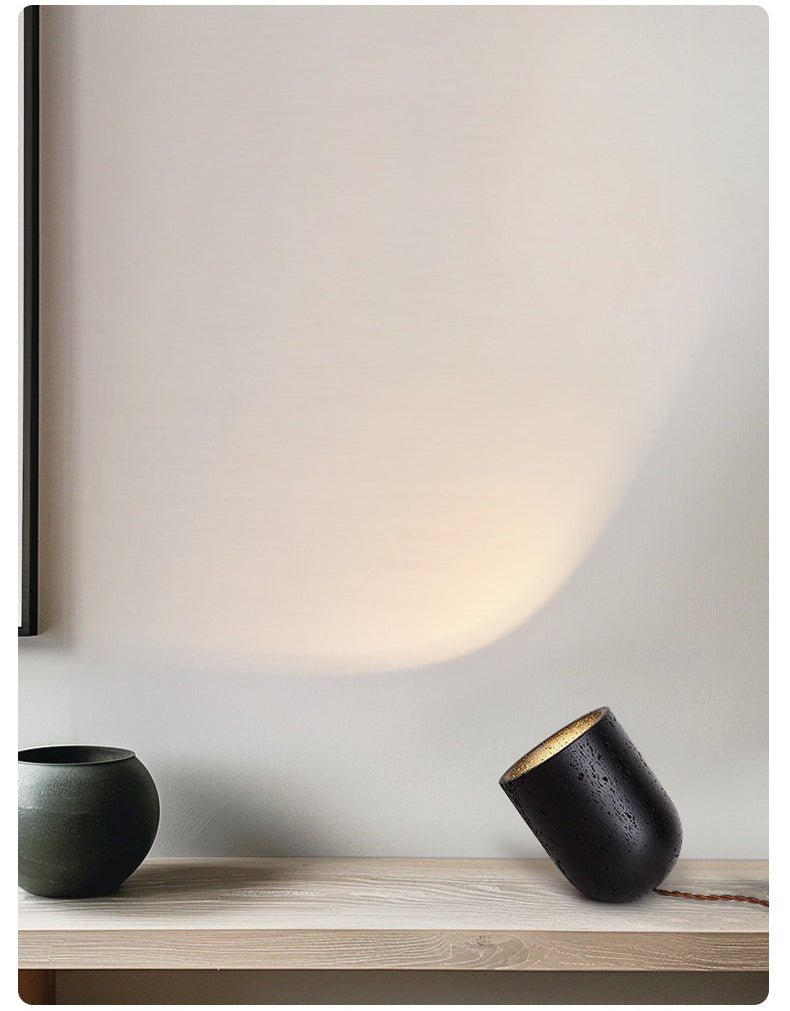 Lumi Minimalist Black Travertine Table Lamp-Neutral Decor