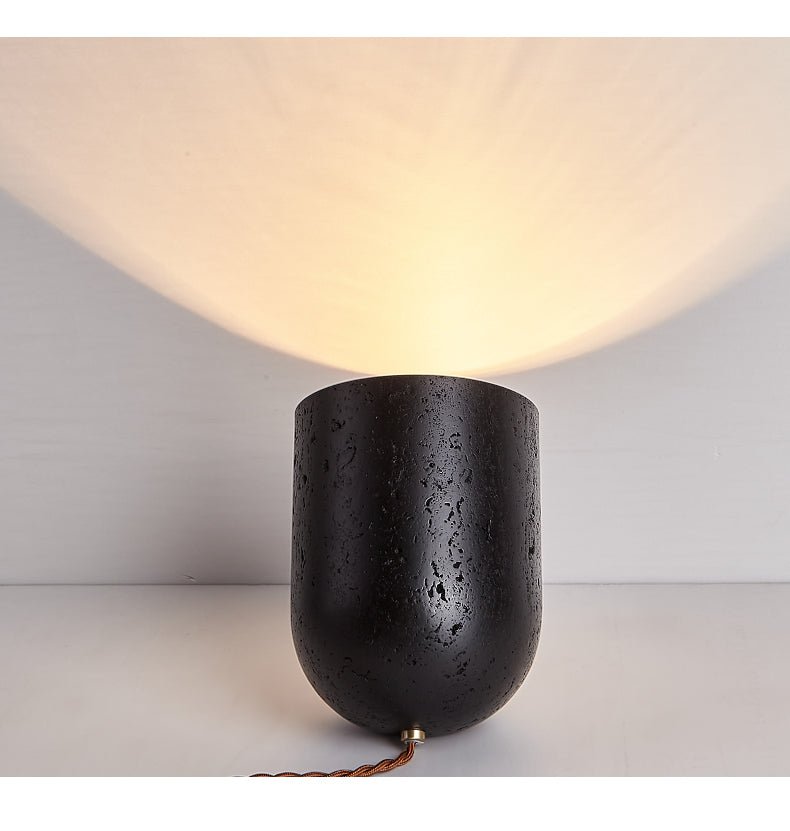 Lumi Minimalist Black Travertine Table Lamp-Neutral Decor