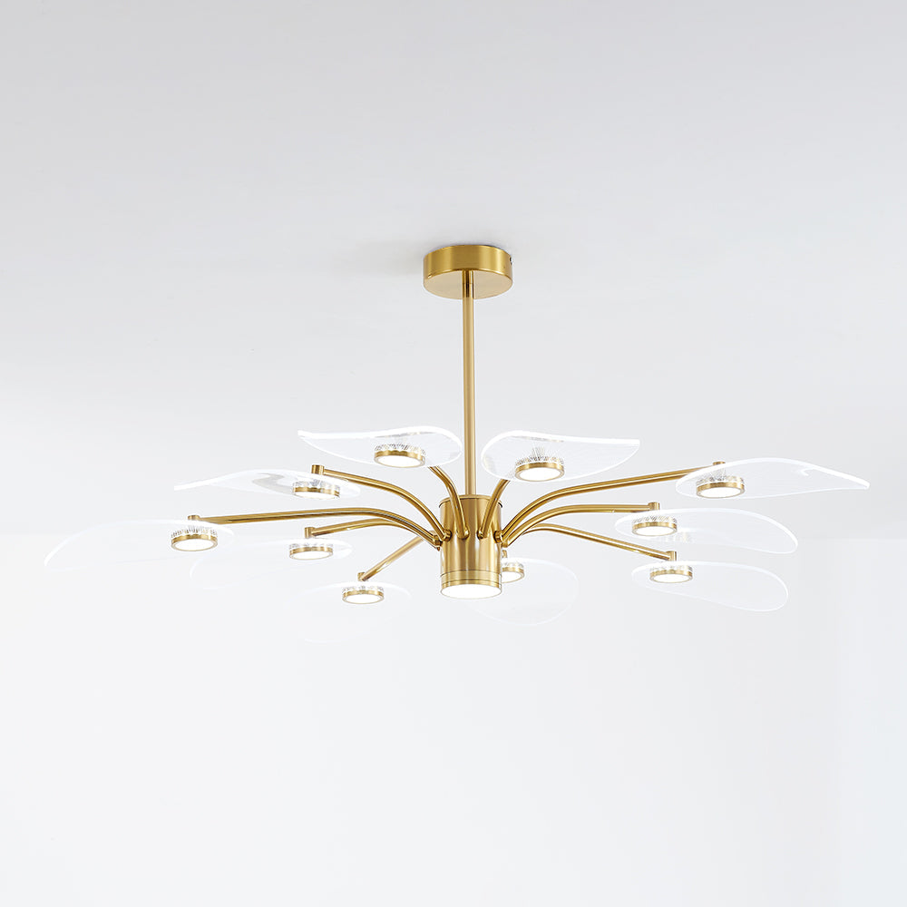 Arisha Art Deco Leaf Metal/Acrylic Chandelier, Gold - Neutral Decor