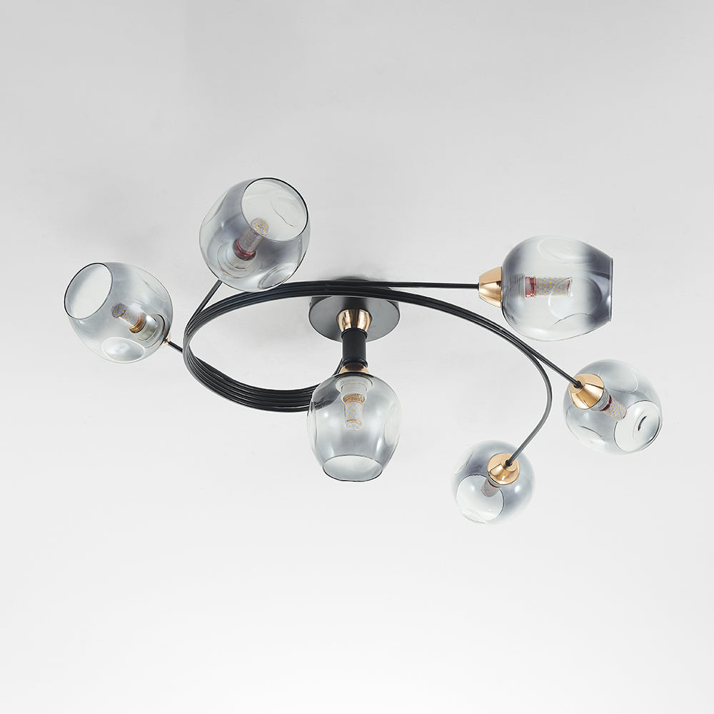 Valentina Flush Mount Ceiling Light, Glass, Black/Gold, Dining Room - Neutral Decor
