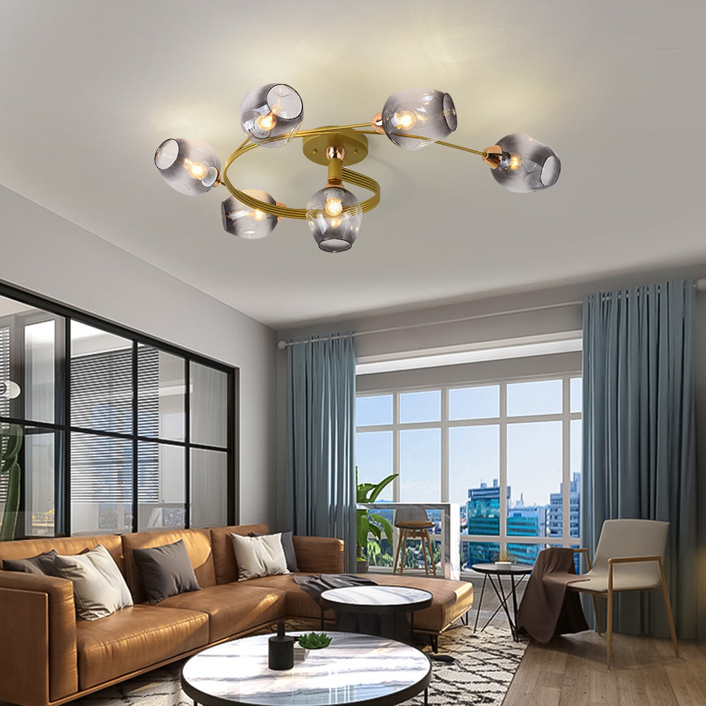 Valentina Flush Mount Ceiling Light, Glass, Black/Gold, Dining Room - Neutral Decor