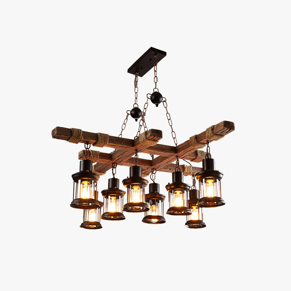 Epoch Industrial LED Classical Chandelier Wood Glass Living Room - Neutral Decor