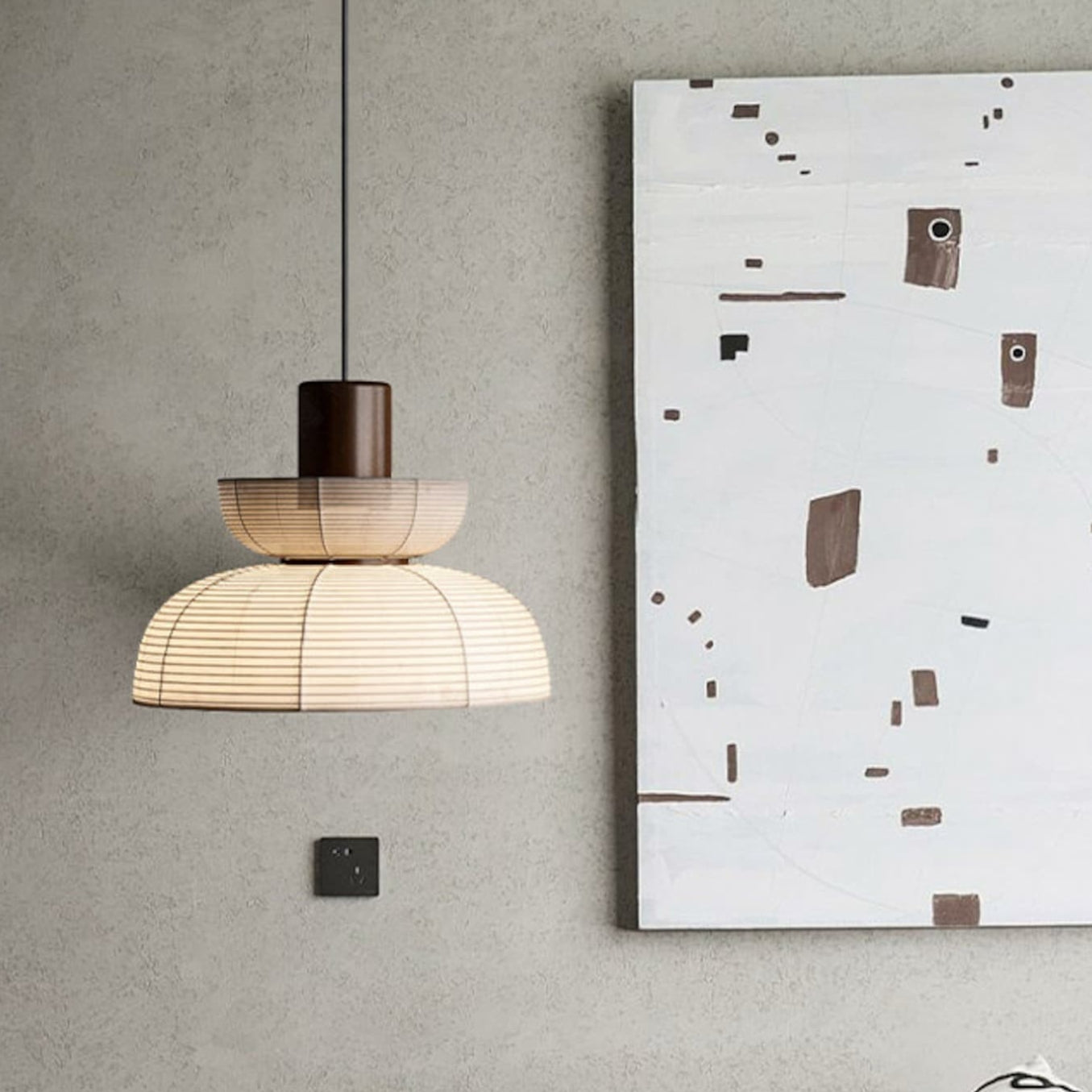 Ritta Pendant Light Neutral Paper Modern Fabric White - Neutral Decor