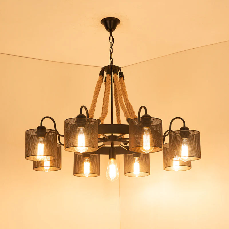 Epoch Vintage LED Pendant Light Black Rope/Metal Living Room - Neutral Decor