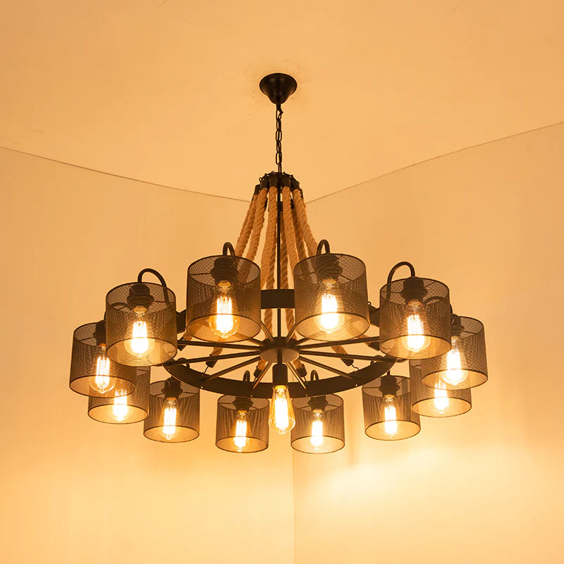 Epoch Vintage LED Pendant Light Black Rope/Metal Living Room - Neutral Decor