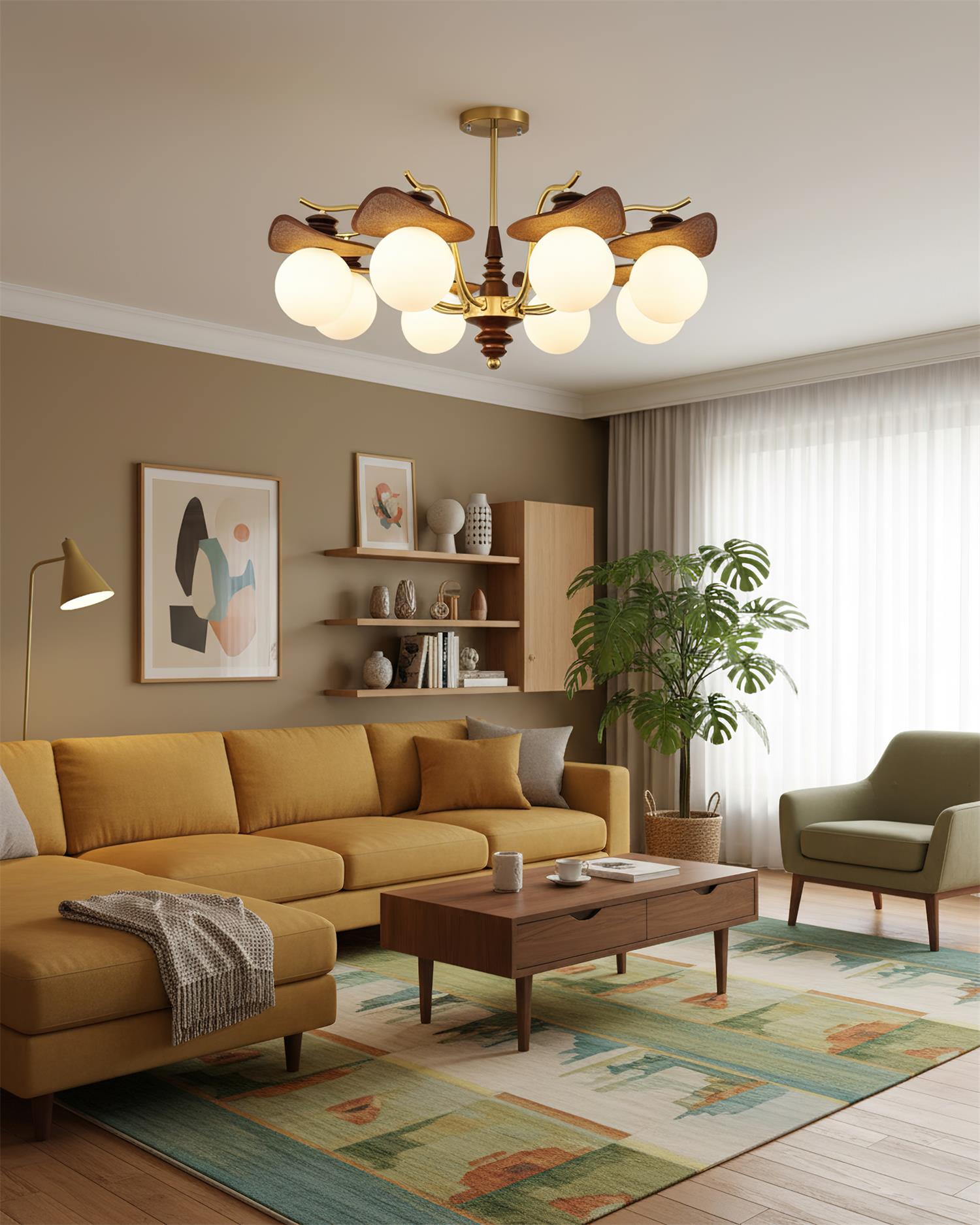 Wood-Globe Chandelier