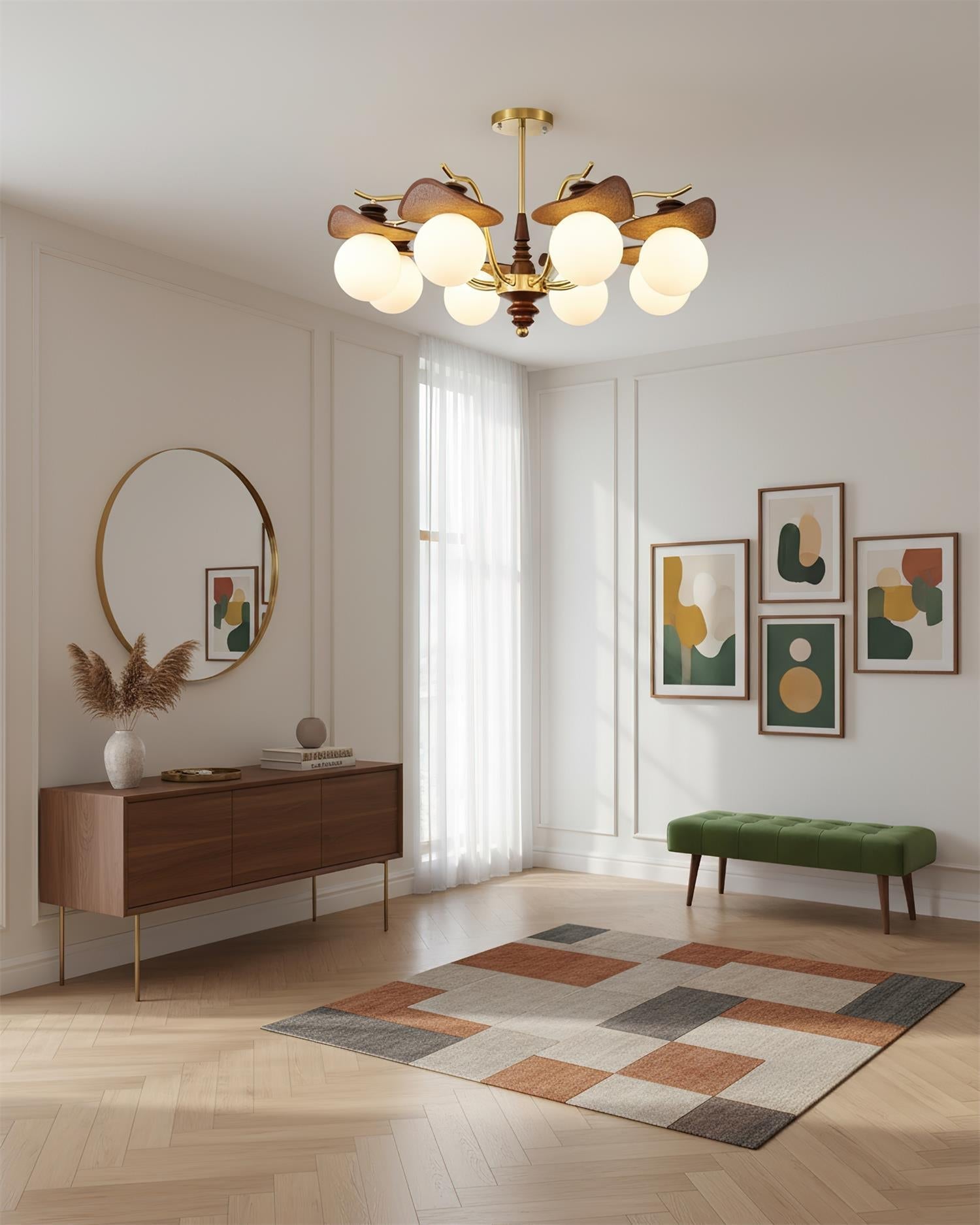 Wood-Globe Chandelier