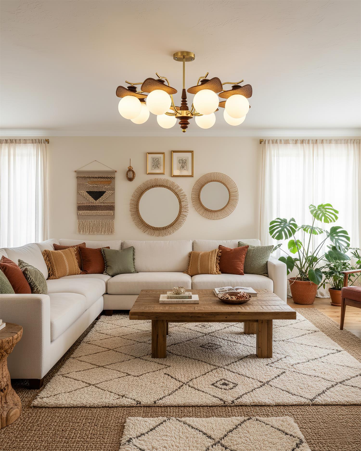 Wood-Globe Chandelier