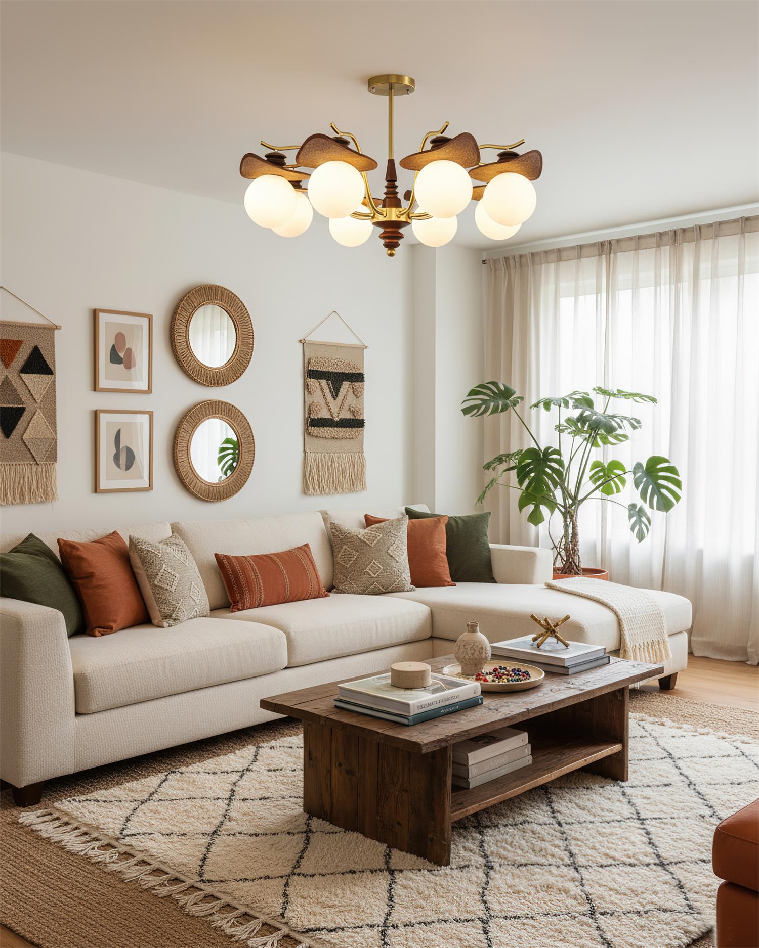 Wood-Globe Chandelier