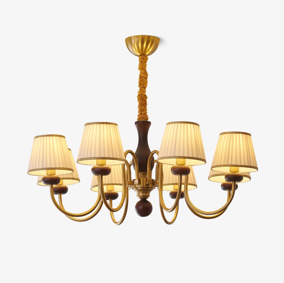 Erthaos Traditional Elegance Pleat Fabric Wood Chandelier-Neutral Decor