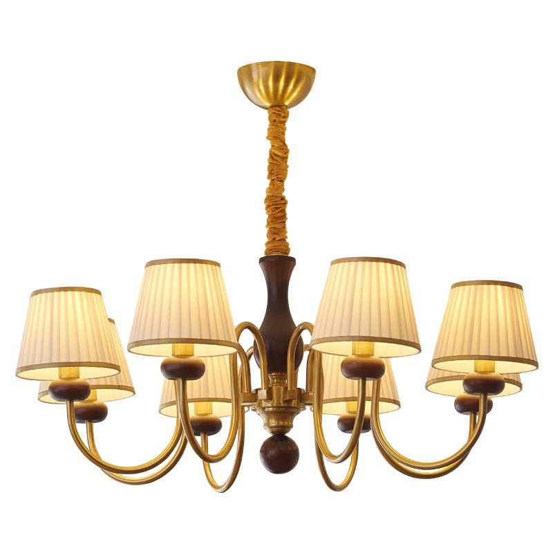 Erthaos Traditional Elegance Pleat Fabric Wood Chandelier-Neutral Decor