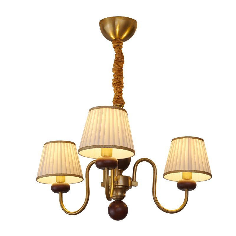 Erthaos Traditional Elegance Pleat Fabric Wood Chandelier-Neutral Decor