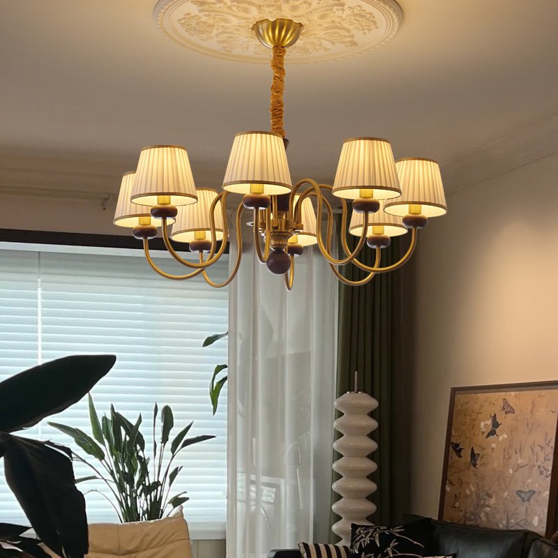 Erthaos Traditional Elegance Pleat Fabric Wood Chandelier-Neutral Decor