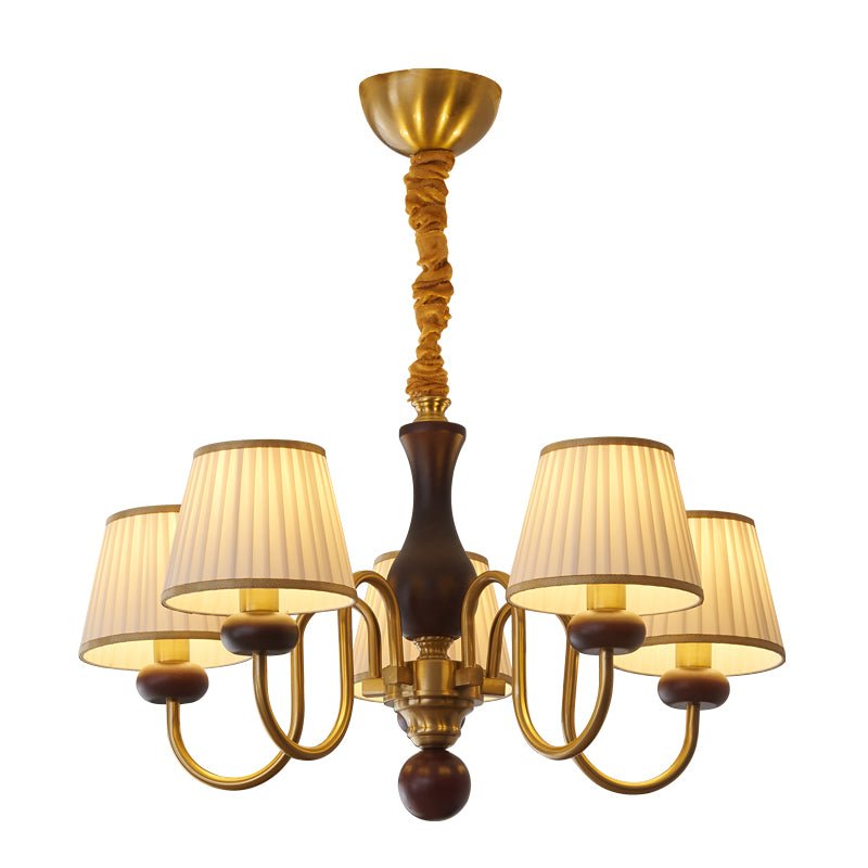 Erthaos Traditional Elegance Pleat Fabric Wood Chandelier-Neutral Decor