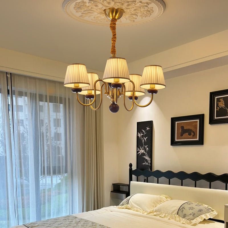Erthaos Traditional Elegance Pleat Fabric Wood Chandelier-Neutral Decor