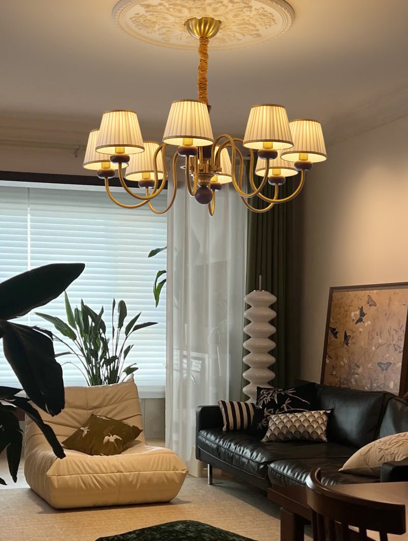 Erthaos Traditional Elegance Pleat Fabric Wood Chandelier-Neutral Decor