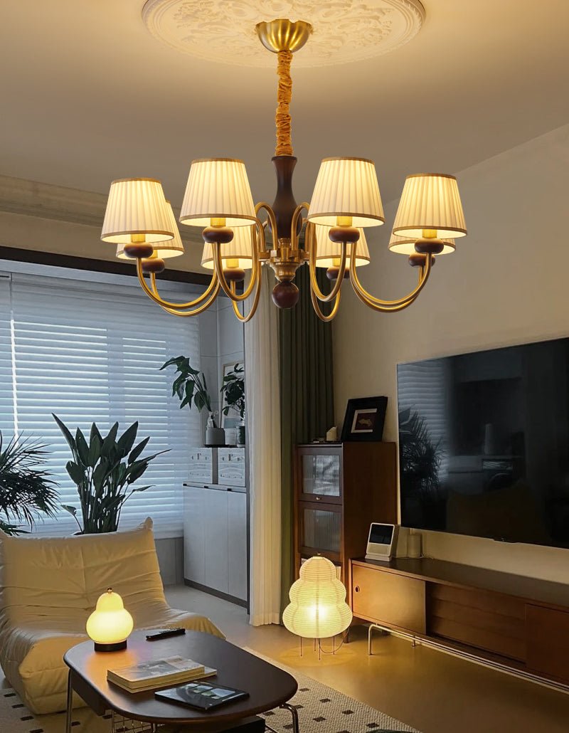 Erthaos Traditional Elegance Pleat Fabric Wood Chandelier-Neutral Decor