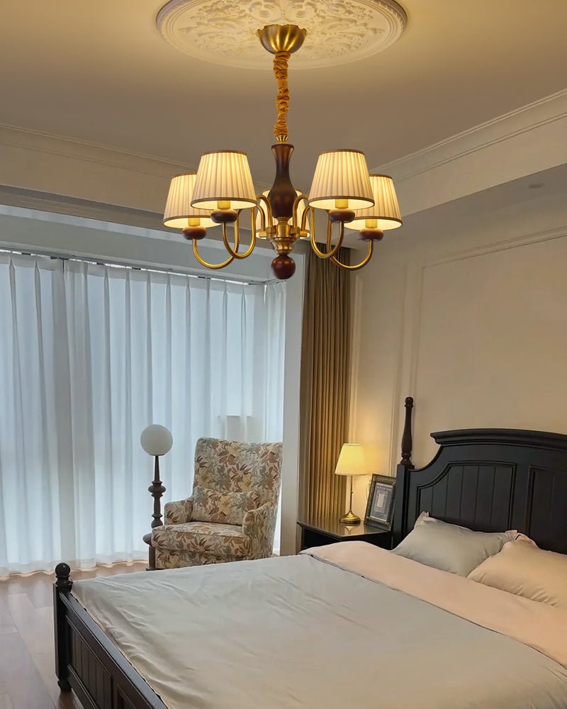 Erthaos Traditional Elegance Pleat Fabric Wood Chandelier-Neutral Decor