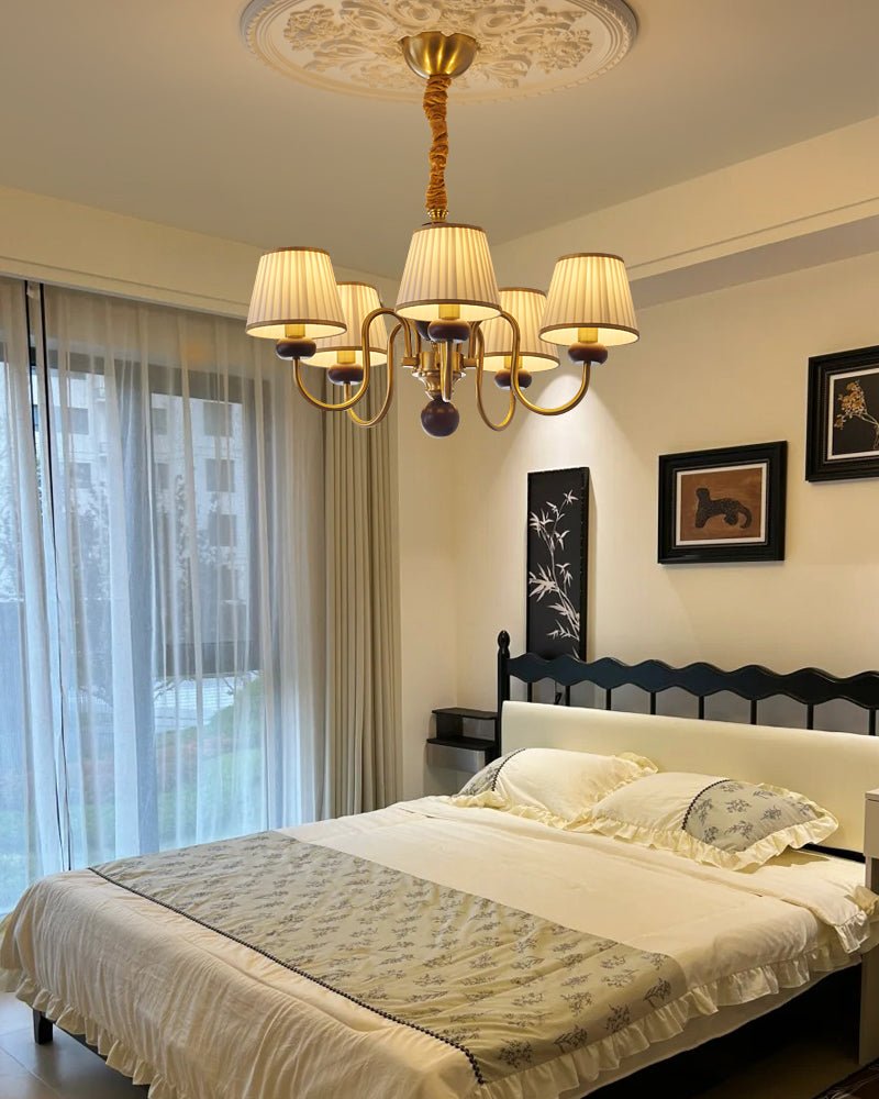Erthaos Traditional Elegance Pleat Fabric Wood Chandelier-Neutral Decor