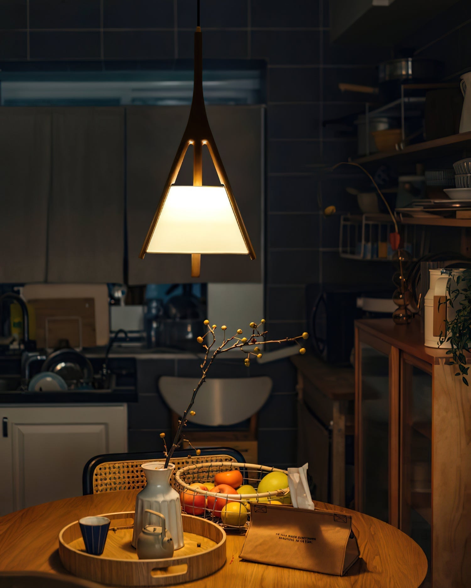 Zovenarae Triangular Wood Pendant Light-Neutral Decor