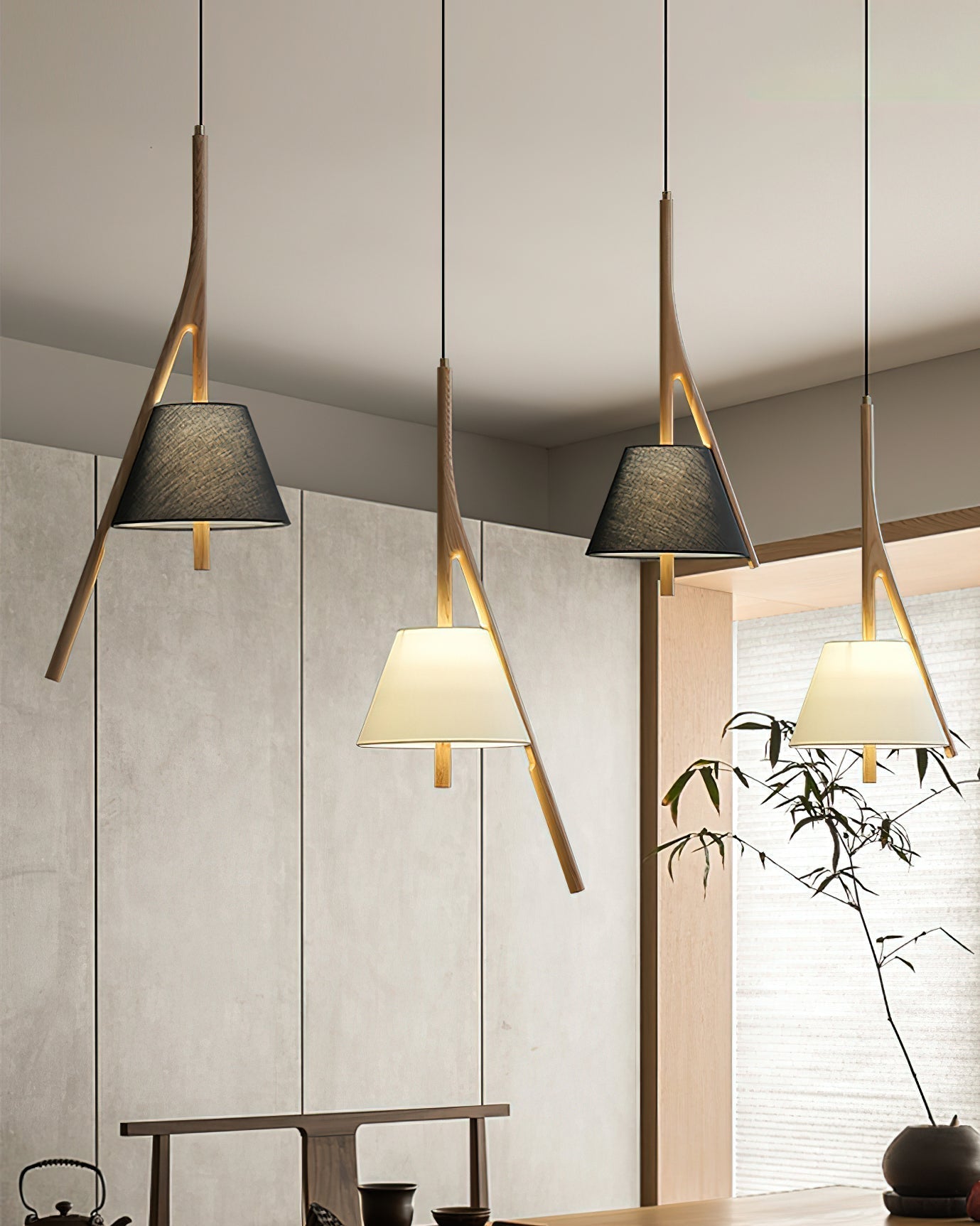 Zovenarae Triangular Wood Pendant Light-Neutral Decor