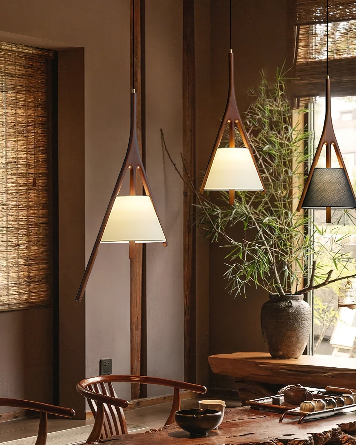 Zovenarae Triangular Wood Pendant Light-Neutral Decor