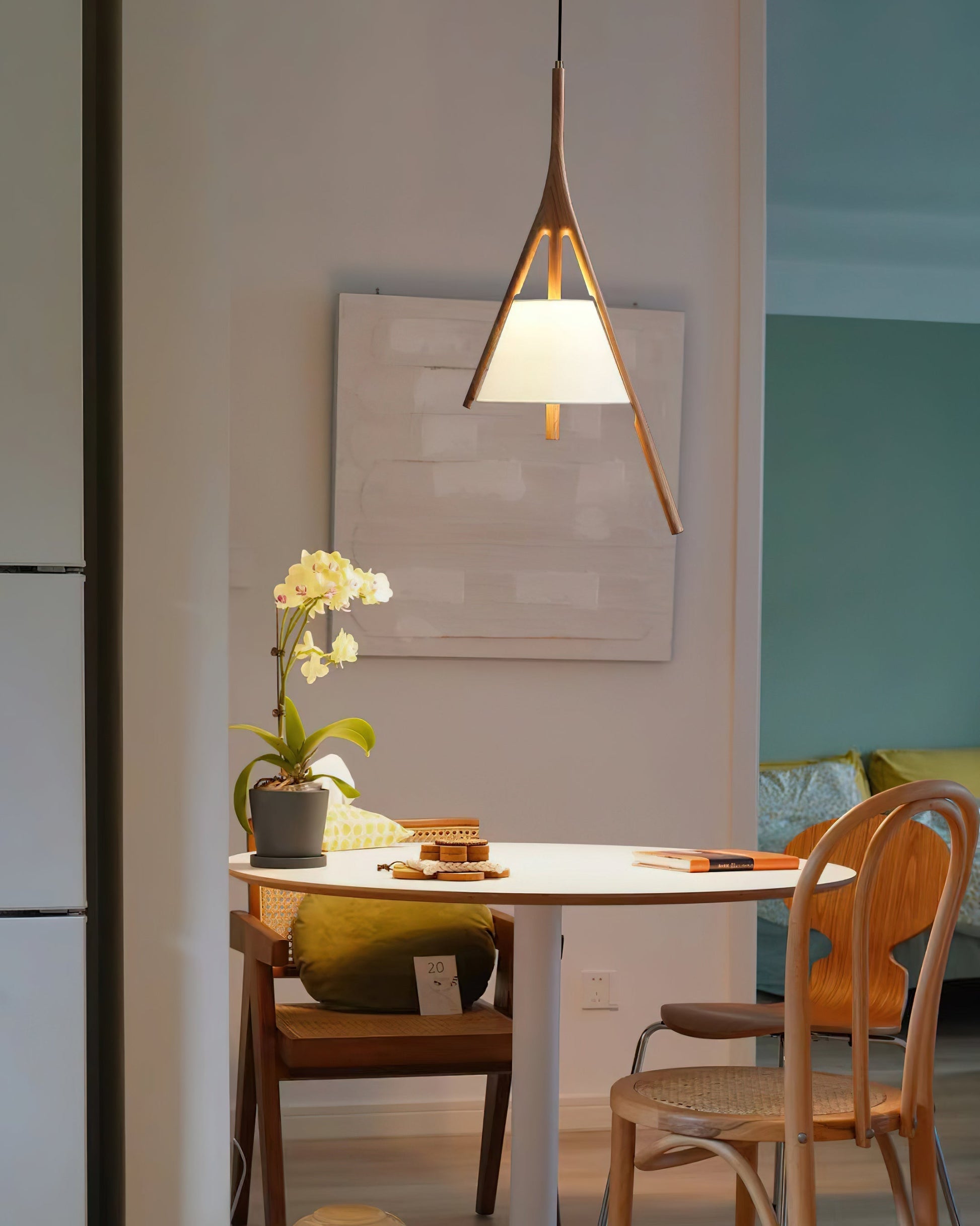 Zovenarae Triangular Wood Pendant Light-Neutral Decor