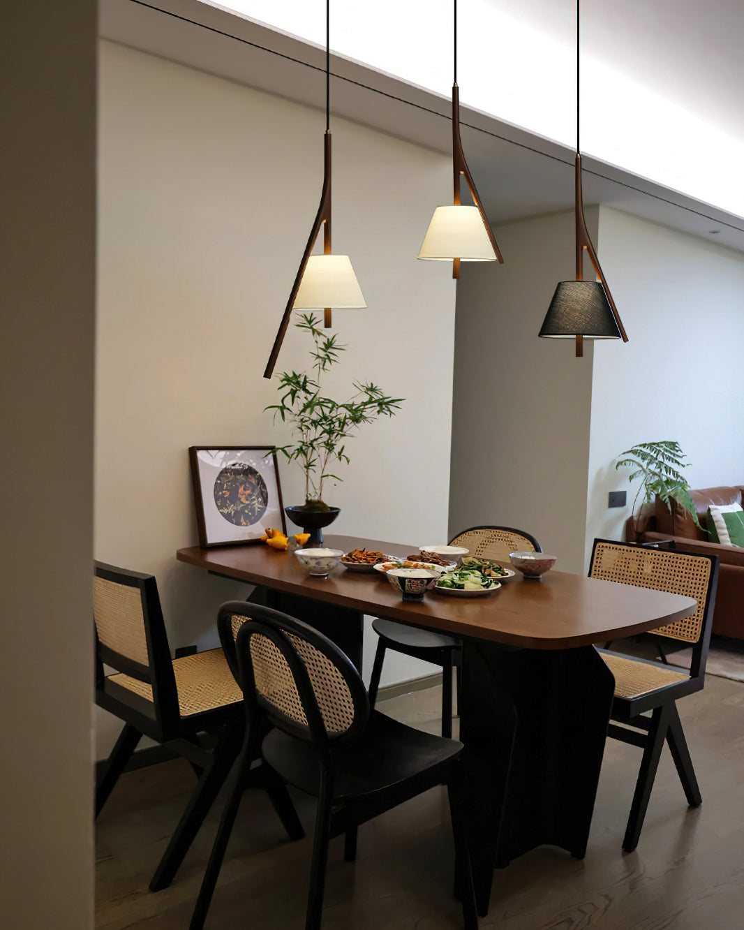 Zovenarae Triangular Wood Pendant Light-Neutral Decor