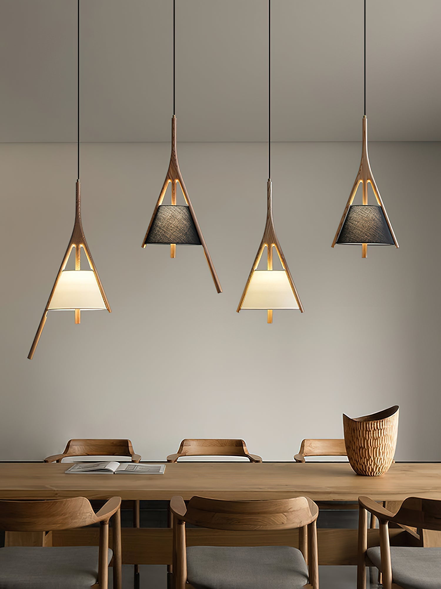 Zovenarae Triangular Wood Pendant Light-Neutral Decor