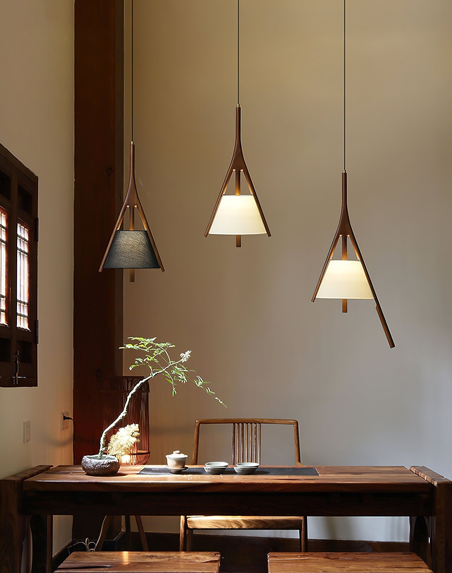Zovenarae Triangular Wood Pendant Light-Neutral Decor