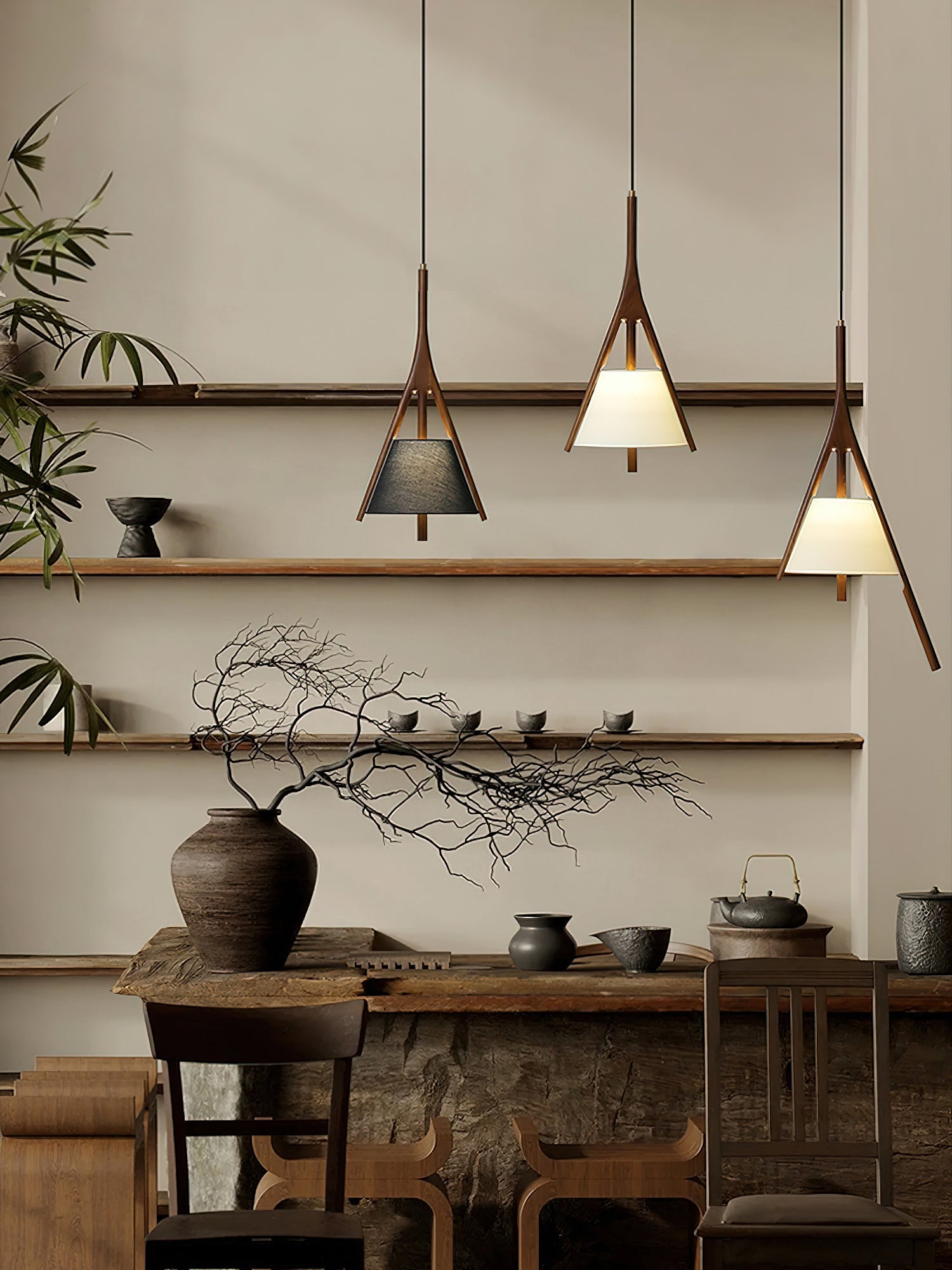 Zovenarae Triangular Wood Pendant Light-Neutral Decor