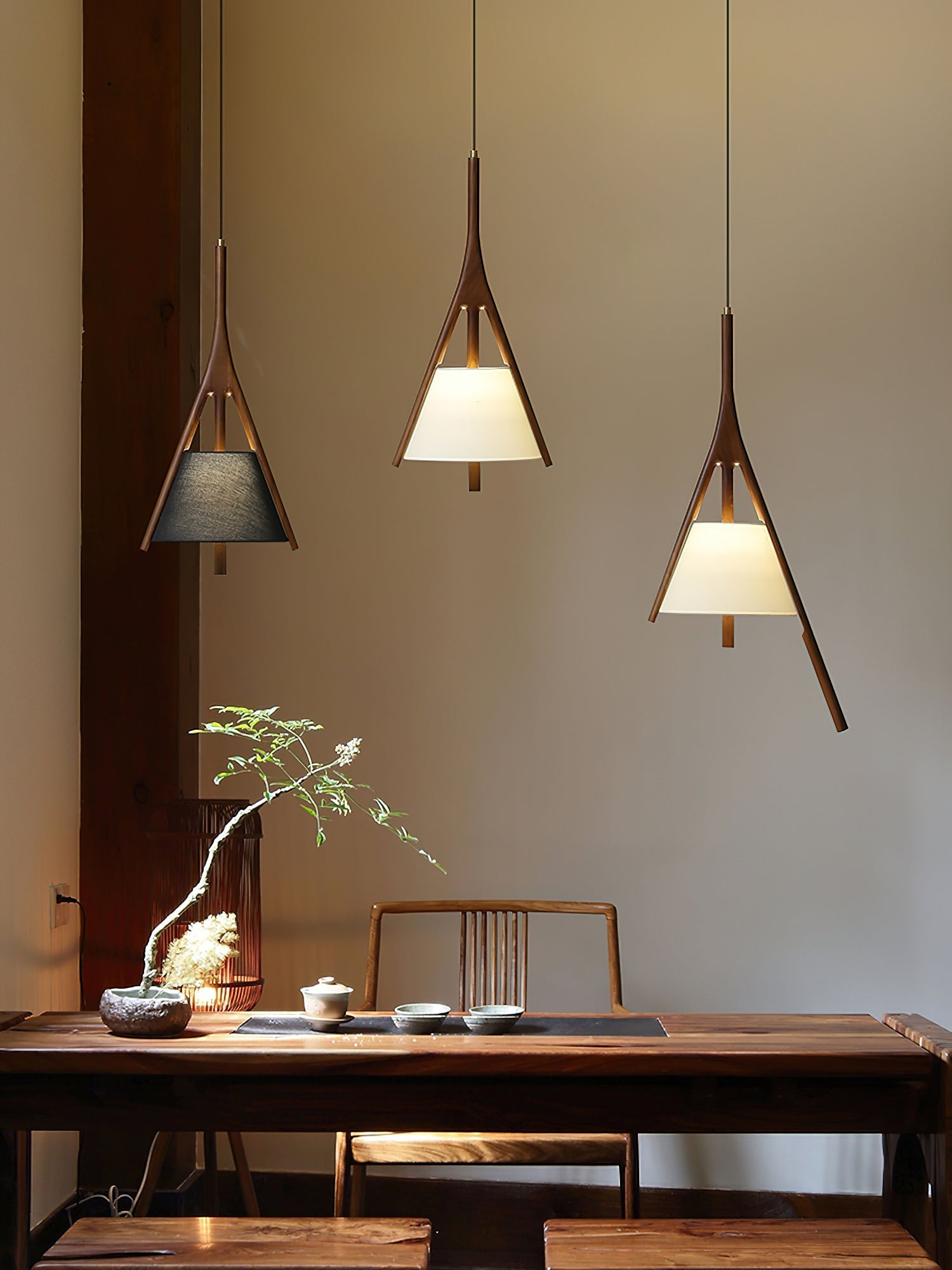 Zovenarae Triangular Wood Pendant Light-Neutral Decor