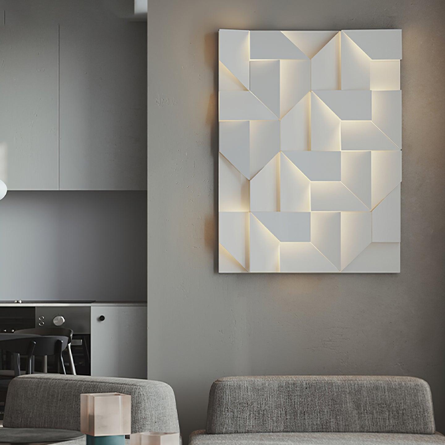 Wall Lamp 3D Geometric Panels Layered Light Art Remote Dimming Modern