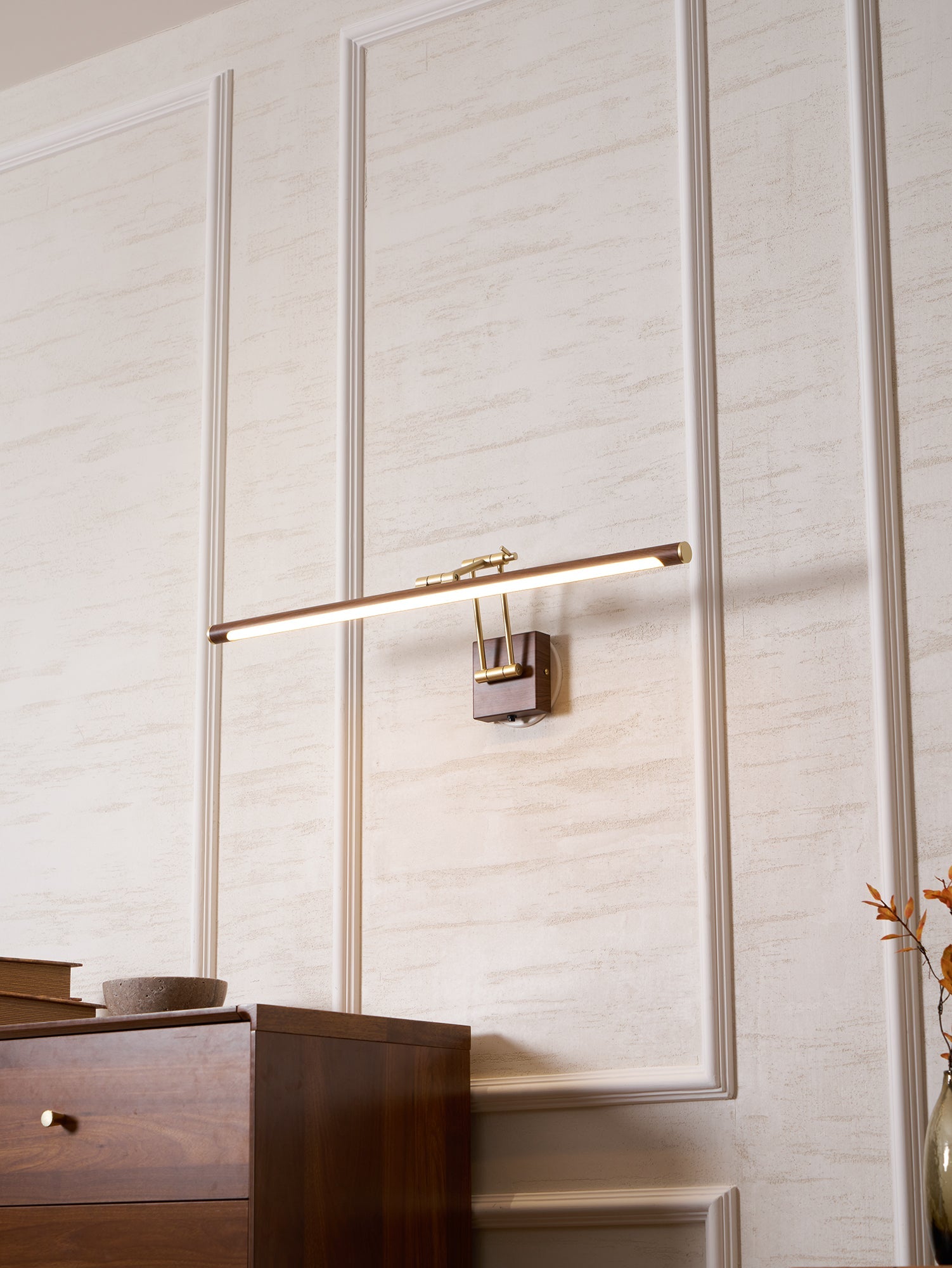 Walnut Color Linear Adjustable Wall Light-Neutral Decor