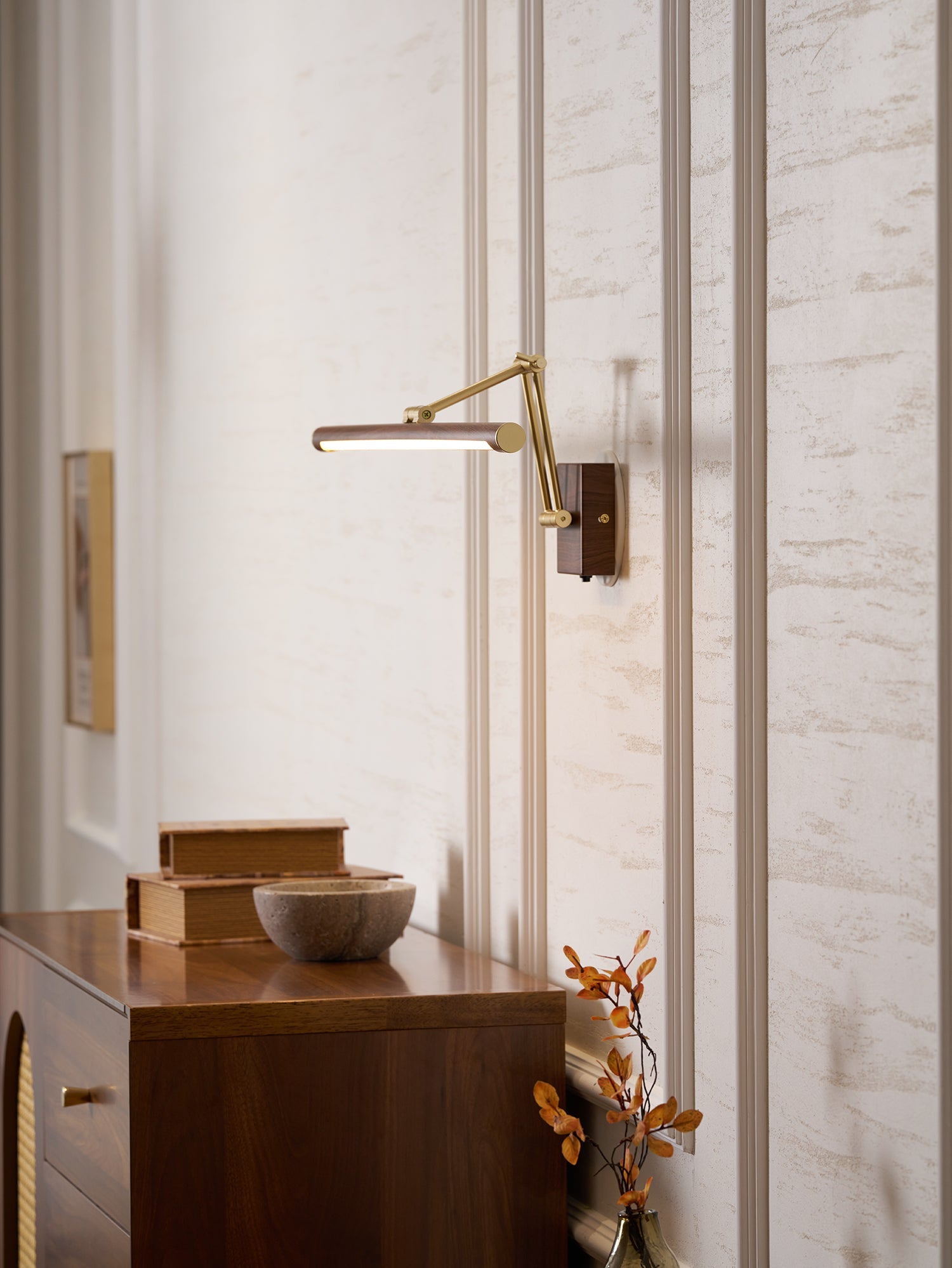 Walnut Color Linear Adjustable Wall Light-Neutral Decor