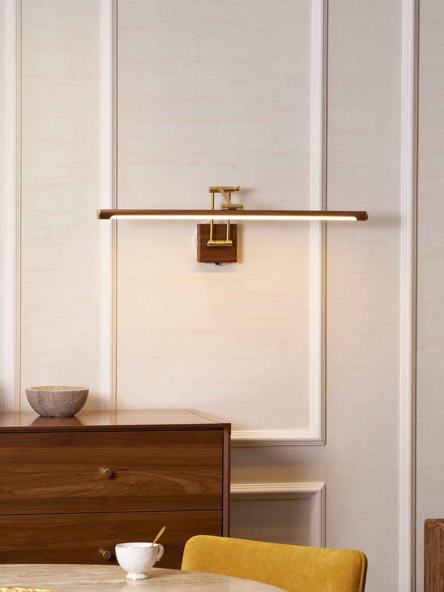 Walnut Color Linear Adjustable Wall Light-Neutral Decor