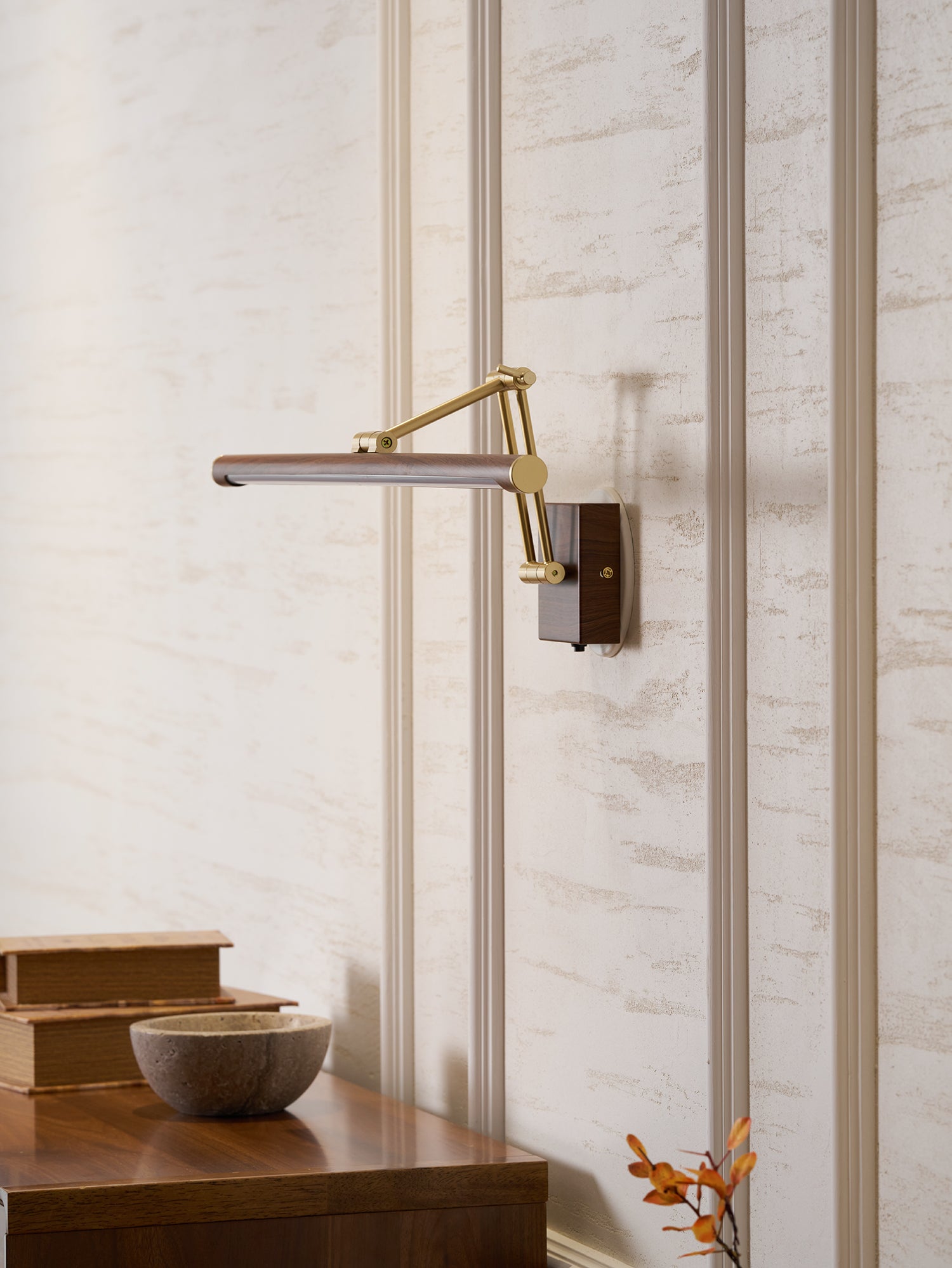 Walnut Color Linear Adjustable Wall Light-Neutral Decor