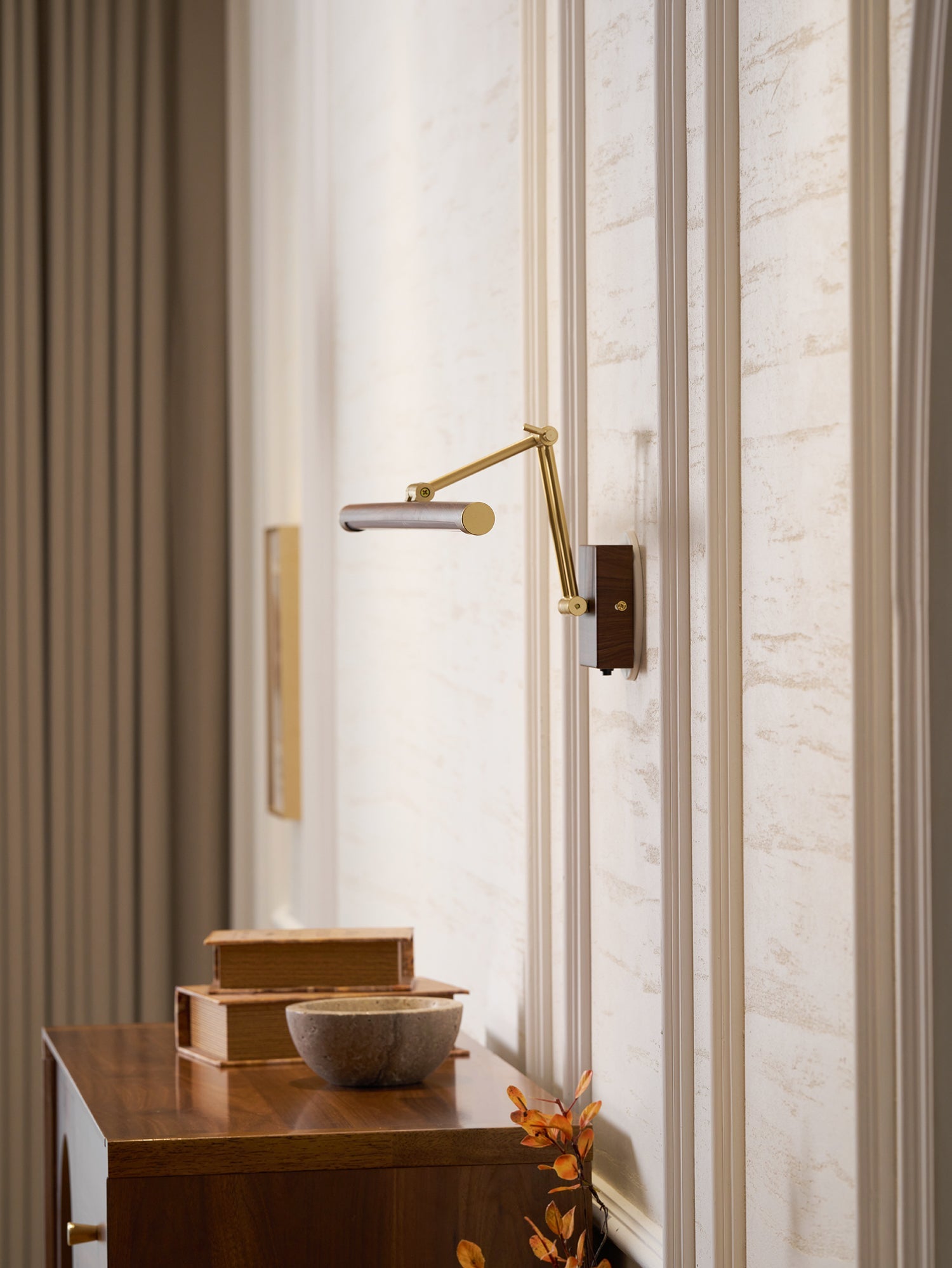 Walnut Color Linear Adjustable Wall Light-Neutral Decor
