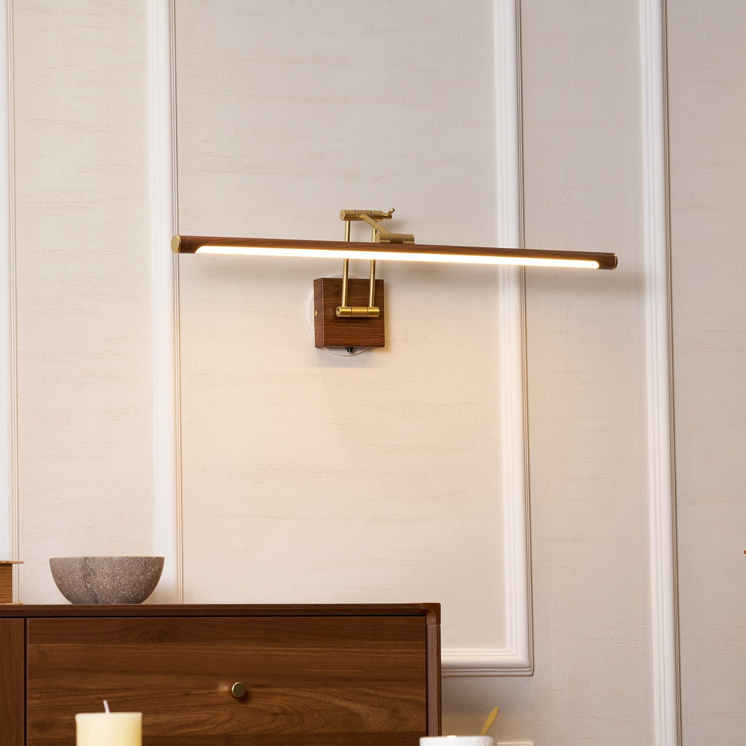 Walnut Color Linear Adjustable Wall Light-Neutral Decor